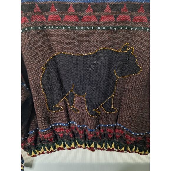 Vintage Painted Pony Moose Bear Coyote Print Cropped Tapestry Jacket Beaded - Picture 4 of 11
